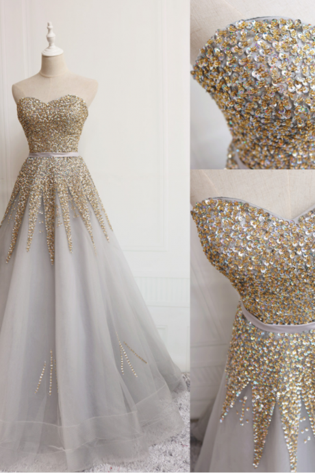Sequins Shiny Sweetheart Grey Floor Length Party Dress, Gorgeous Formal Gowns, Prom Dress 2018