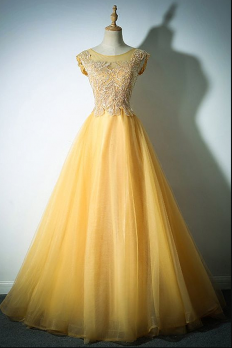 Yellow Long Lace Prom Dresses A Line 8th Grade Women Tulle Formal Dresses For Graduation Gown