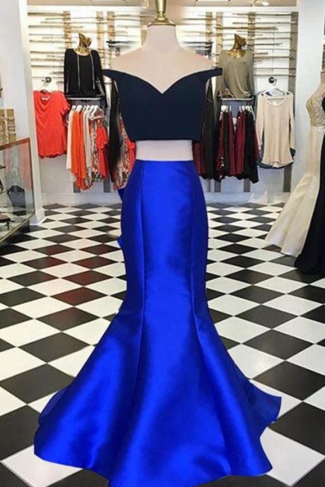 Royal Blue Long Mermaid Two Pieces Prom Dresses,simple Handmade Prom Gowns,pretty Party Dresses,charming Evening Dresses