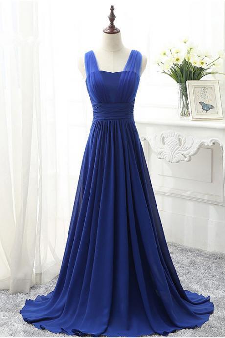 Blue Prom Dresses, Long Bridesmaid Dresses, Pleats Bridesmaid Dresses, Royal Blue Bridesmaid Dresses, Chiffon Evening Dresses, Royal Blue Formal