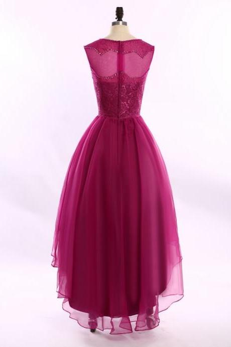 Prom Dress , Prom Dresses , Peach Red Prom Dress , Asymmetrical Prom Dress , Lace Prom Dress , O-neck Prom Dress , Custom Made Prom Dress