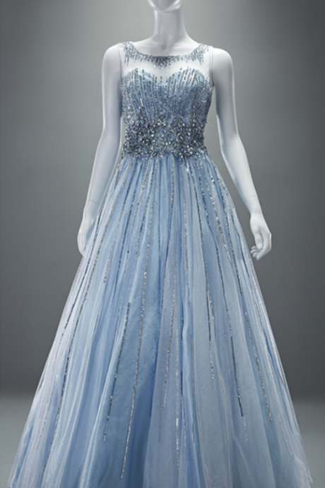 Custom Made Charming Light Blue Luxury Beads Prom Dresses,sequined Prom Dress,a-line Prom Dress