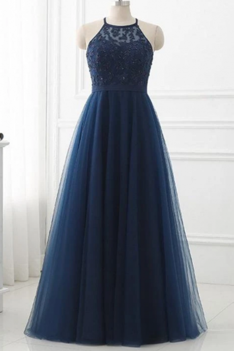 Prom Dresses Tulle With Lace Applique Long Party Dress, Prom Dress
