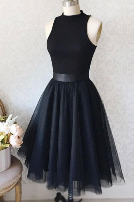Homecoming Dresses Black Tulle Simple Short Prom Dress, Black Homecoming Dress