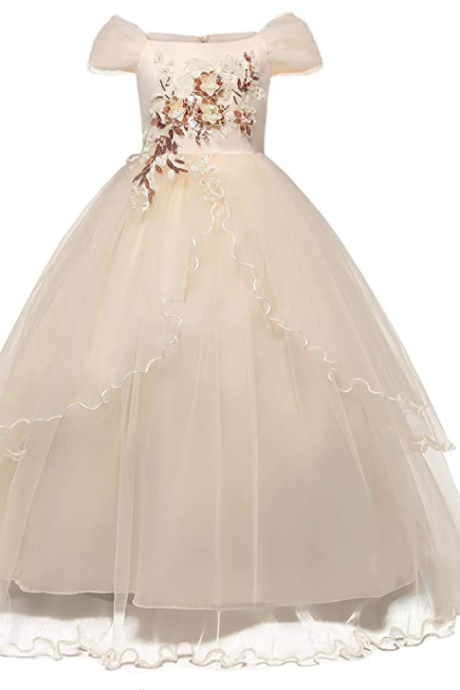  Kids Prom Ball Gown Girl Lace Tulle Flower Princess Party Maxi Dress