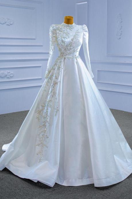 2021 Bridal Main Wedding Dress Long Sleeve Tail Wedding Dress Temperament Meeting Dress