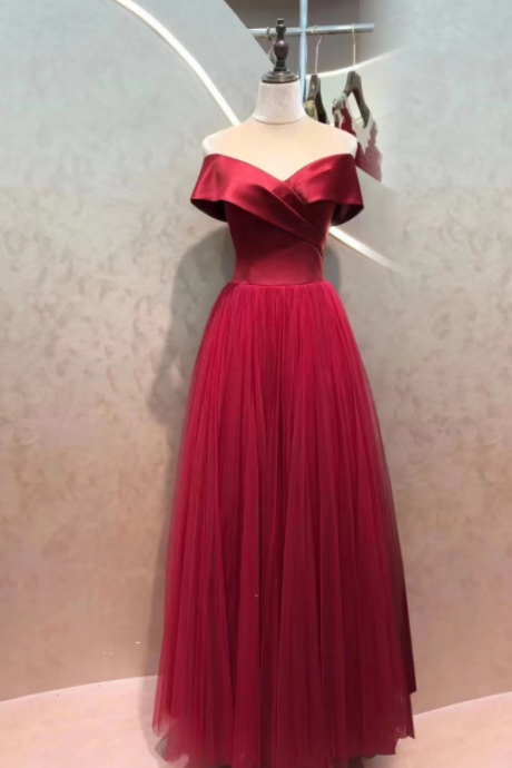 Off shoulder party dress, red prom dress,formal dress,custom made
