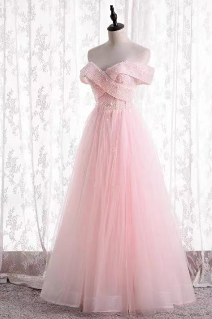 Off-the-shoulder evening dress, fairy pink dress,custom made