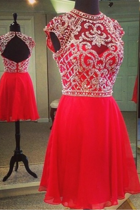Homecoming Dresses,Red Homecoming Dress,Short Homecoming Dress,Sexy Short Prom Dress,Red Chiffon Prom Dress, Backless Short Prom Dress
