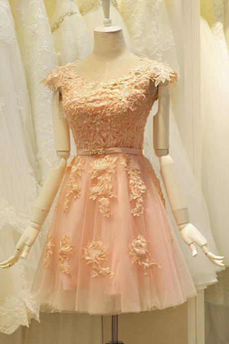 Charming Prom Dress,Appliques Homecoming Dress,Tulle Pink Prom Gowns,Short Prom Party Dress