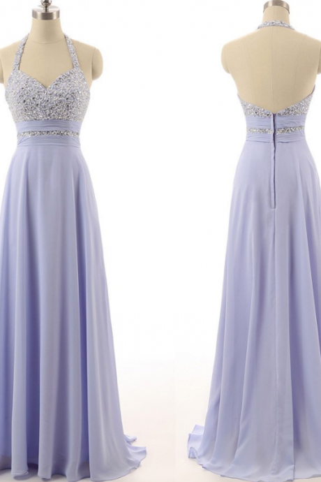 lavender prom dress,halter Prom Dress,long prom dress,chiffon prom dress,party dress