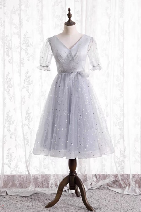 Gray Homecoming Dress, V-neck Mini Dress, Birthday Party Dress,custom Made
