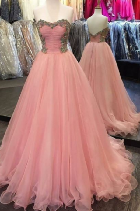 A-line Sweetheart Beaded Long Prom Dress