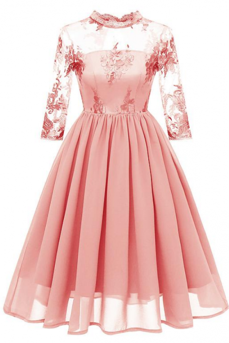 Lace & Chiffon Jewel Neckline A-line Bridesmaid Dresses