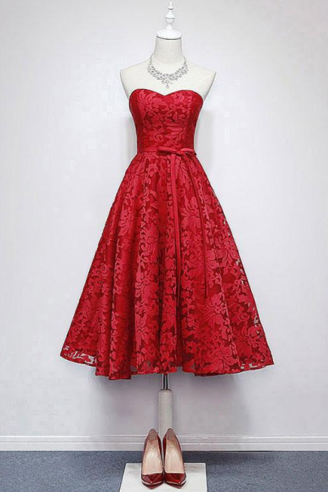 Burgundy lace short prom dress, burgundy evening dress