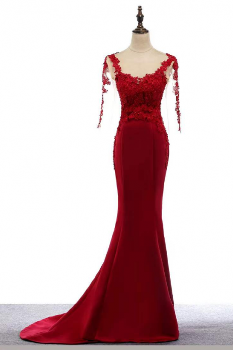 Elegant long prom gown, off shoulder evening gown, red bodycon bridal dress ,custom made