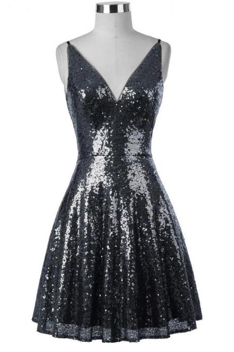 Homecoming Dresses Spaghetti Straps Sequined Sparking Dresses Formal Gowns