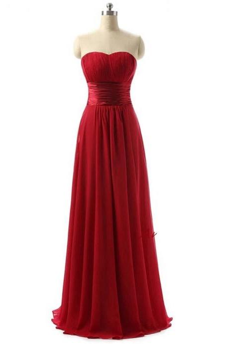 prom dresses A-Line Long Bridesmaid Dresses Sexy Chiffon Strapless Floo-Length Formal Party Gown