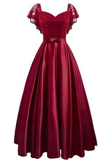 prom dresses A-Line Long Evening Party Gowns Formal Cap Shoulder Lace Floor-Length Formal Prom Dress