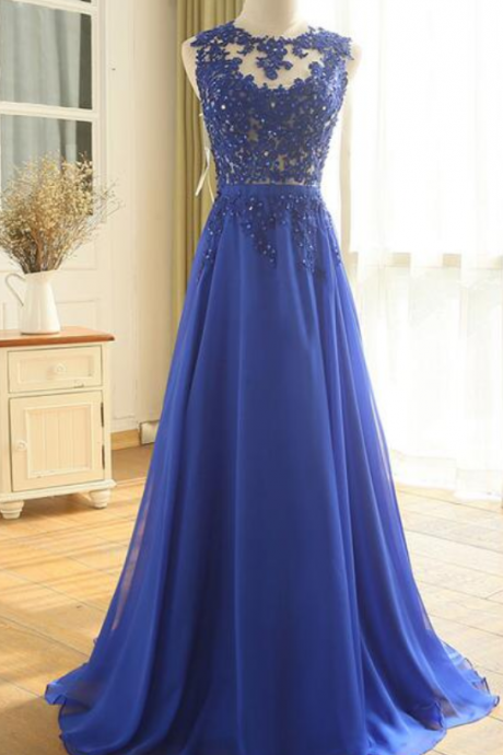 Royal Blue Chiffon Evening Dress, Elegant Prom Dress, Evening Formal Dress