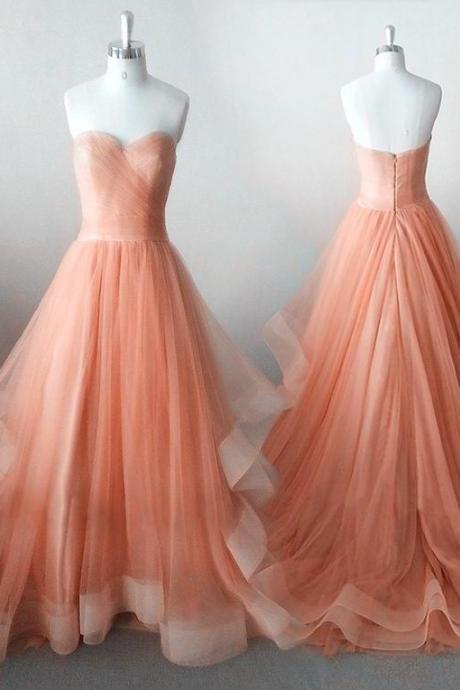 Orange Tulle Gowns, Gorgeous Prom Dresses Sweetheart Floor Length Sweet 16 Party Dresses