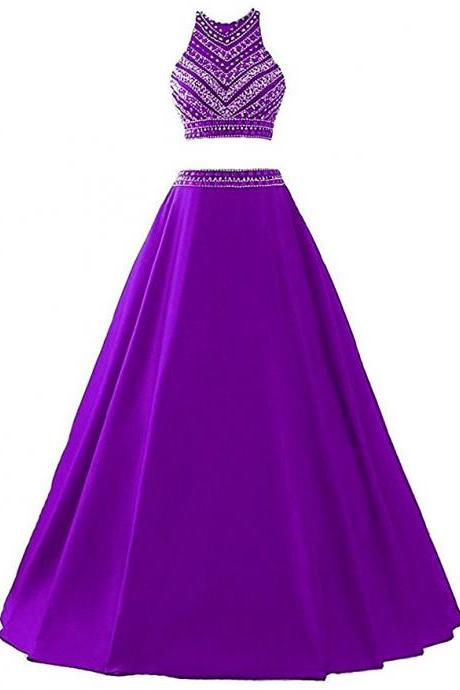 2 Piece Prom Gown,two Piece Prom Dresses,grape Evening Gowns,2 Pieces Party Dresses,evening Gowns,formal Dress,sparkly Evening Gowns For Teens