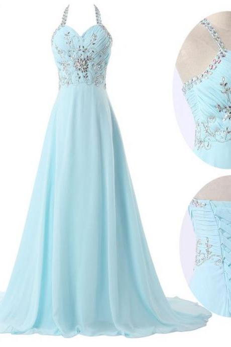 High Quality Prom Dress,a-line Prom Dress,chiffon Prom Dress,halter Prom Dress, Beading Prom Dress