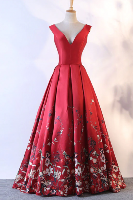 Prom Dresses,floral pattern long prom dress, evening dress