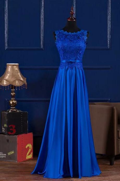 Royal Blue Evening Dresses Lace Wedding Party Gowns Lace-up Long Formal Evening Dress