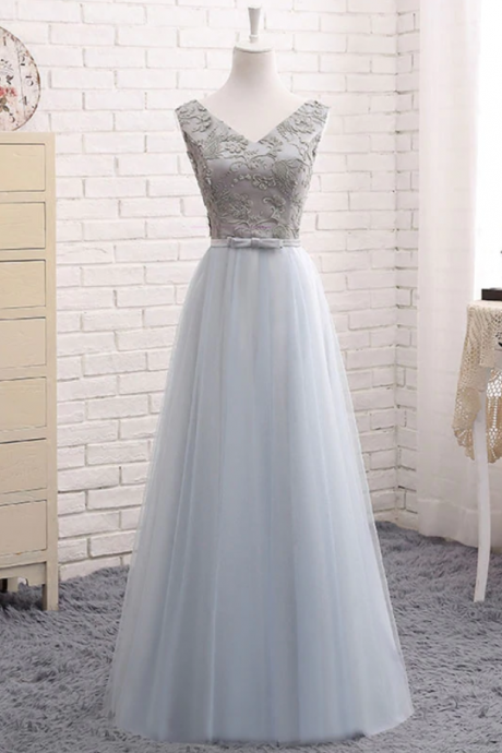 Prom Dresses,A line v neck lace tulle long prom dress, evening dress