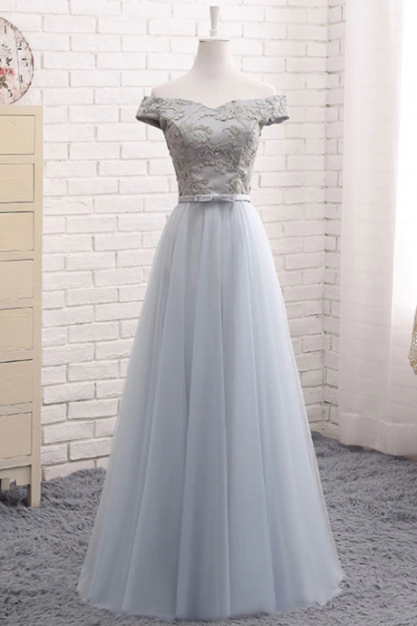 Prom Dresses,a Line Lace Tulle Off Shoulder Long Prom Dress, Evening Dress