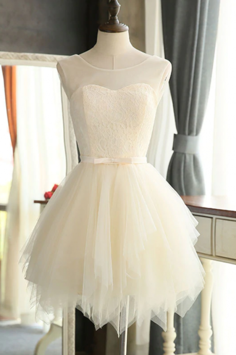 Homecoming Dresses,cute A Line Tulle Round Neck Mini Prom Dress, Evening Dress