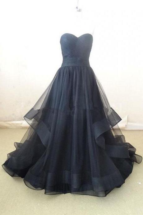 Elegant Black Prom Dress, Prom Dress,tulle Sweetheart Long Prom Dress, Prom Dresses , Prom Gowns, Party Dresses