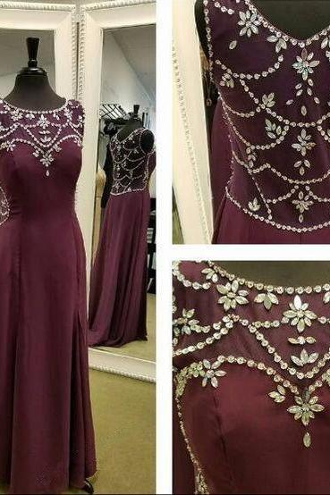 Long Prom Dresses, A-line Beadings Burgundy Prom Dress , Long Formal Gown,evening Dress