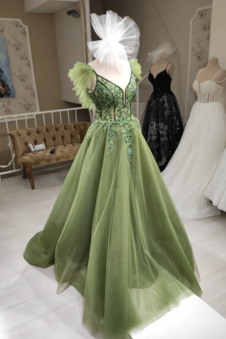 Women's Custom Made Prom Dress Bridesmaid Green Color Evening Gown Engagement Party Formal Gown Customized Hand Made