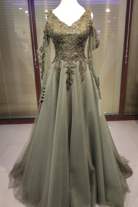 Custom Made Prom Dress Bridesmaid Green Color Evening Gown Engagement Party Formal Gown Customized Hand Made