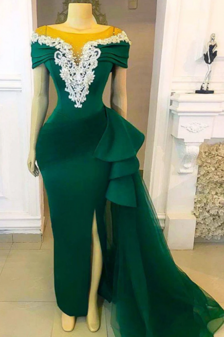 Emerald Green Wedding Reception Dress, African Wedding Dress, African Women Clothing, African Prom Dress With Train, African Bridal Dress,
