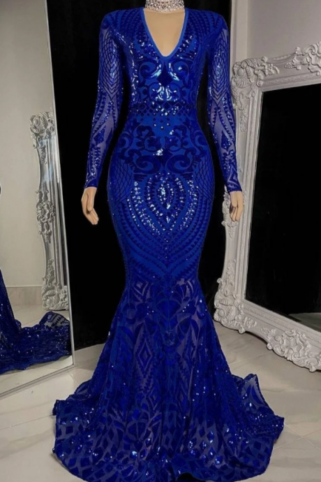 Royal blue mermaid sequin prom dress,Christmas dress,African women party dresses,wedding reception gown,shimmery dresses,engagement gown