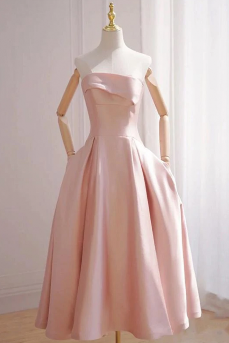 Prom Dresses,simple Style Strapless Tea Length Party Prom Dresses