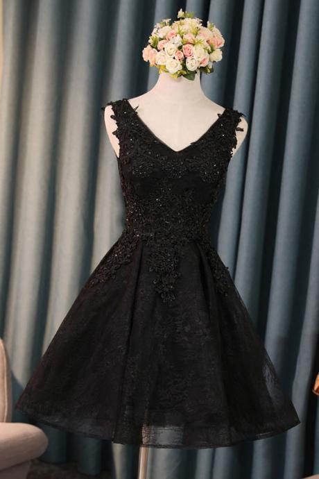 Black Homecoming Dresses,v Neck Prom Dress,lace Homecoming Dress,short Prom Dress,lace Evening Dresses,black Prom Dress