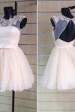 Backless Homecoming Dress, Sexy Homecoming Dress, Beautiful Flowers Short Prom Dress, Tulle Short Homecoming Dress