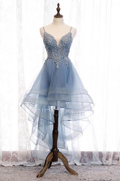 Elegant V-neckline High Low Party Dress, Straps Prom Dress