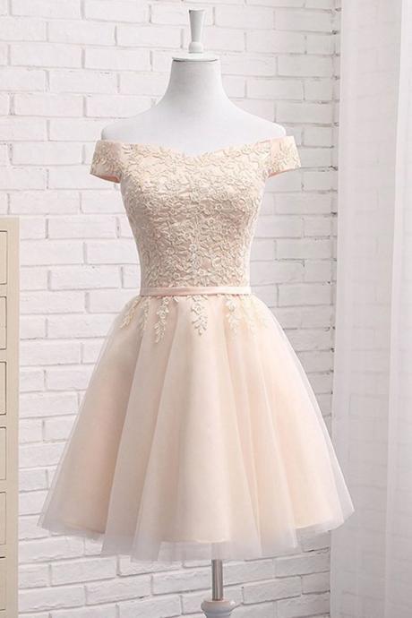Lovely Tulle Bridesmaid Dresses, Cute Off Shoulder Simple Party Dress, Formal Dress