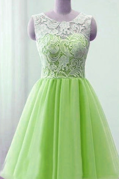 Lace And Tulle Homecoming Dresses, Pretty Knee Length Prom Dresses
