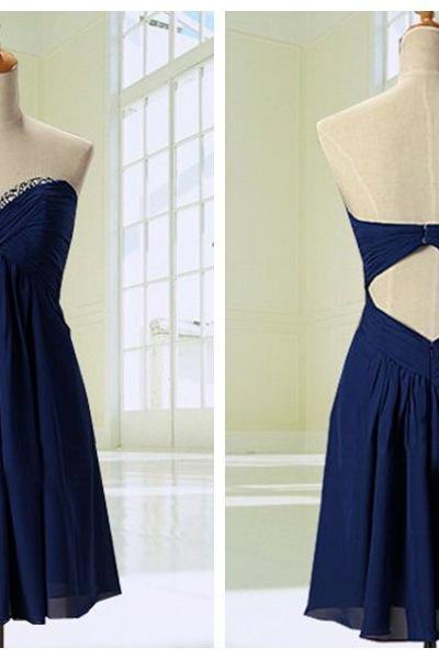 Simple Blue Short Chiffon Party Dress, Homecoming Dresses, Short Bridesmaid Dresses