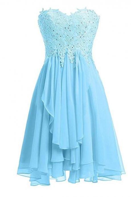 Lace Applique And Chiffon Short Bridesmaid Dresses, Party Dresses, Homecoming Dresses