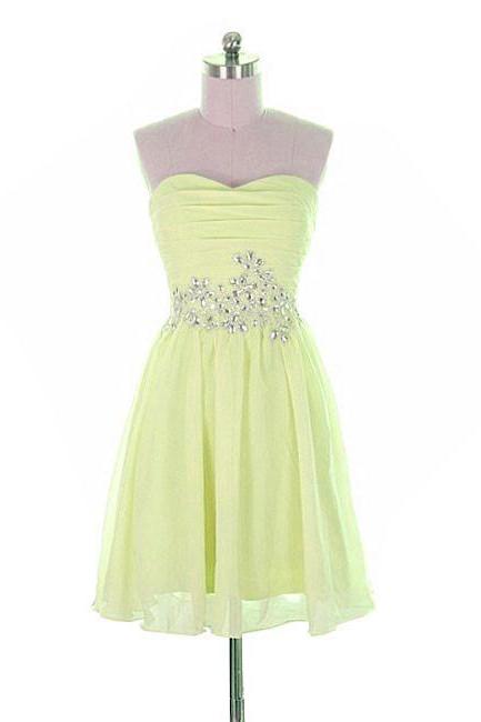 Simple Cute Short Beaded Prom Dresses, Homecoming Dresses, Lovely Party Dresses Chiffon