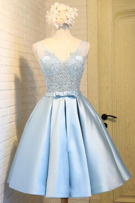 Satin Short Prom Dresses, Blue Homecoming Dresses, Lovely Teen Formal Dresses