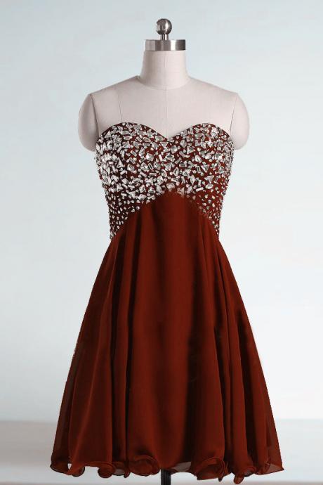 Sparkle Beaded Sweetheart Wine Red Homecoming Dresses, Homecoming Dresses, Short Prom Dresses