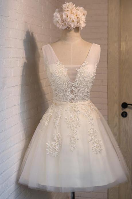 White Tulle And Lace Graduation Dresses, Short Party Dresses, White Formal Dresses